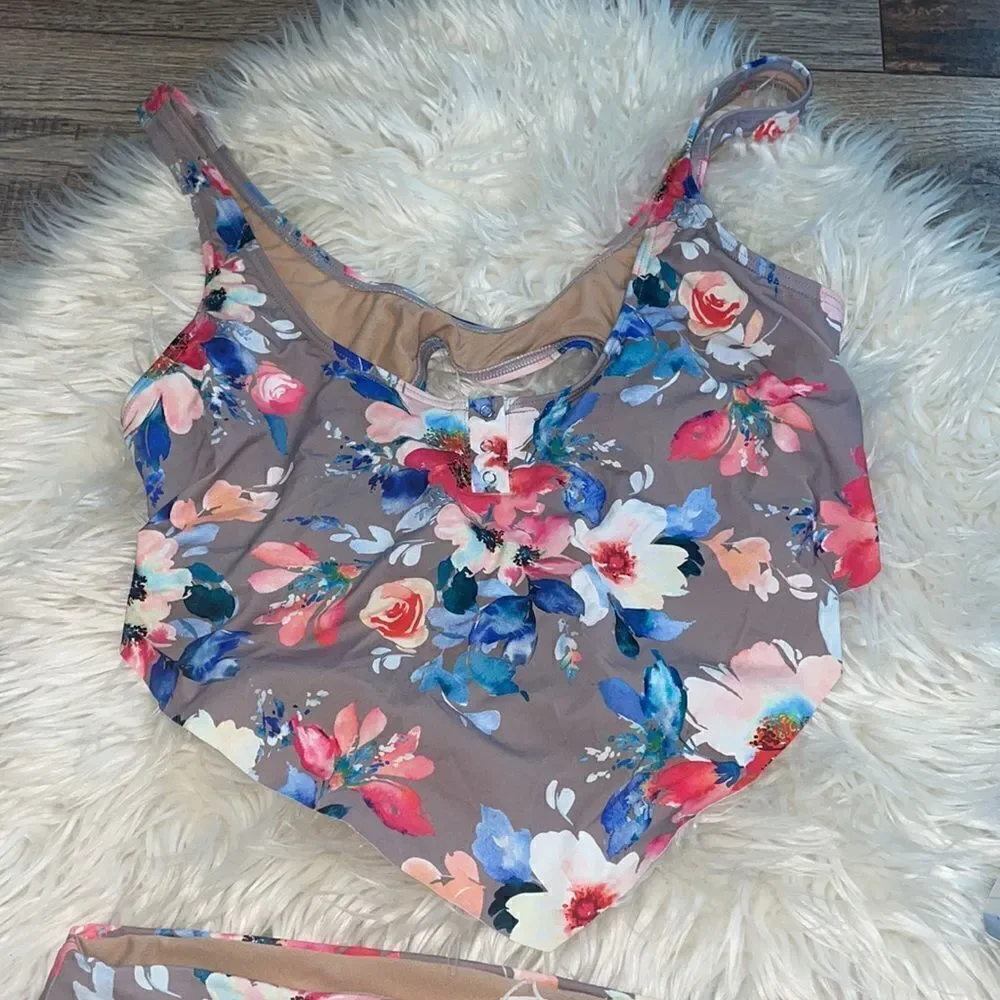 VYB Gray Floral 2 piece swim suit